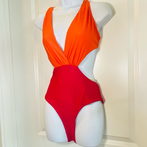 Orange & Hot Pink ColorBlock One Piece Bikini 8 - Picture 3 of 10